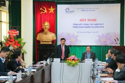 ​  Bộ trưởng Bộ VHTTDL Nguyễn Ngọc Thiện phát biểu tại hội nghị tổng kết công tác năm 2017 và triển khai nhiệm vụ năm 2018 của TCDL